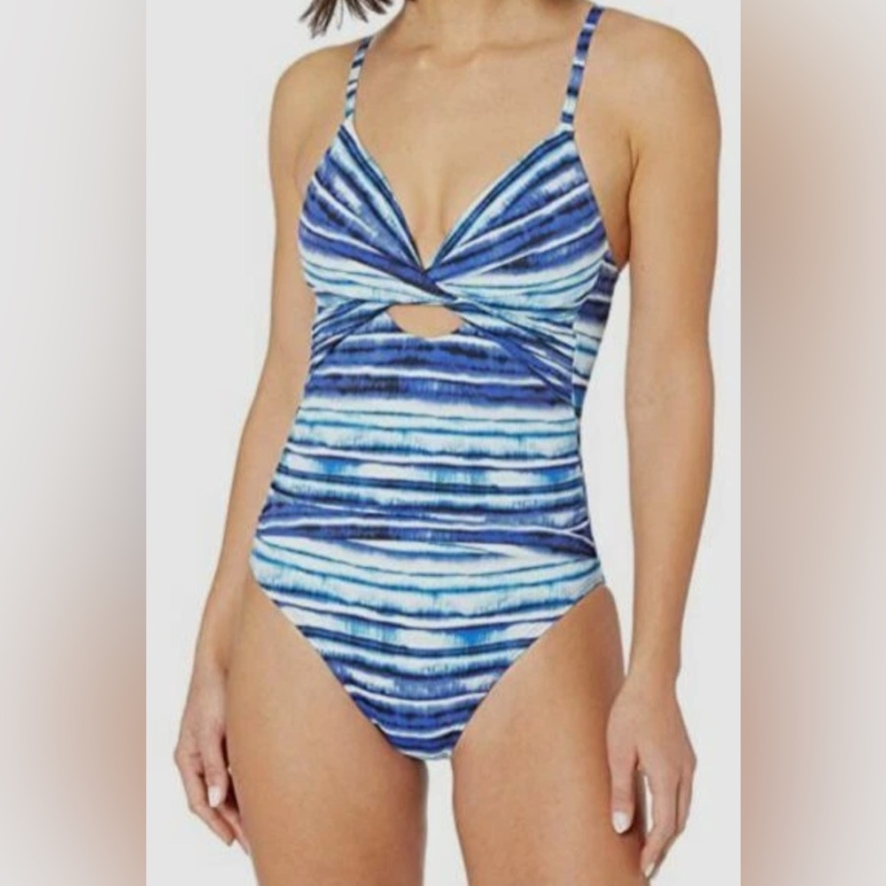 La Blanca‎ Island Goddess Twist Keyhole Blue Ombre 1pc Swimsuit 6 NWT